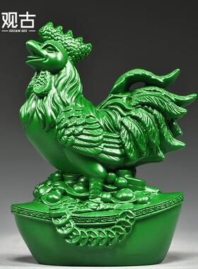 鸡绿色实木雕刻摆十生肖纯木头公鸡补角吉二祥物风水件装GG01088