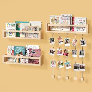 实幼儿3pcs书架照片儿童房收纳木小号偶装饰置物架园绘本玩储物架