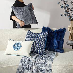 新中式蓝色靠床抱枕感套设计编织客厅沙发靠垫轻奢头靠枕腰枕WL45