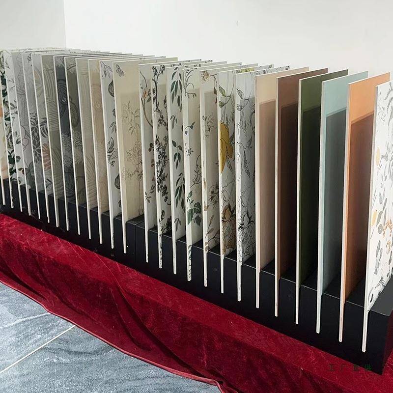 瓷立砖式地示展架木地落板岩板大板踢脚969线石材木纹砖样品展示