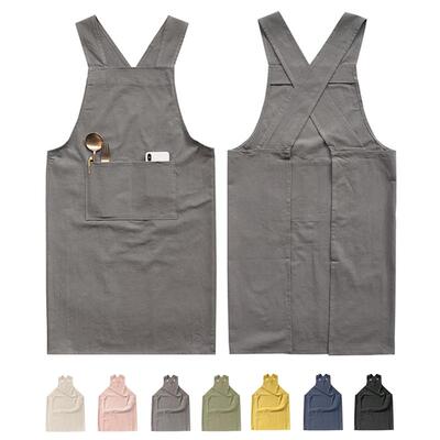 V4作5O简约交叉背色纯棉麻透气无袖围裙定制工F7667ST6服logo印字