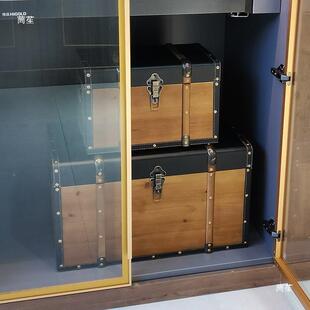 欧复式 饰收纳箱实木摄影宝道锁具带木箱储物箱 古木箱113子摆件装