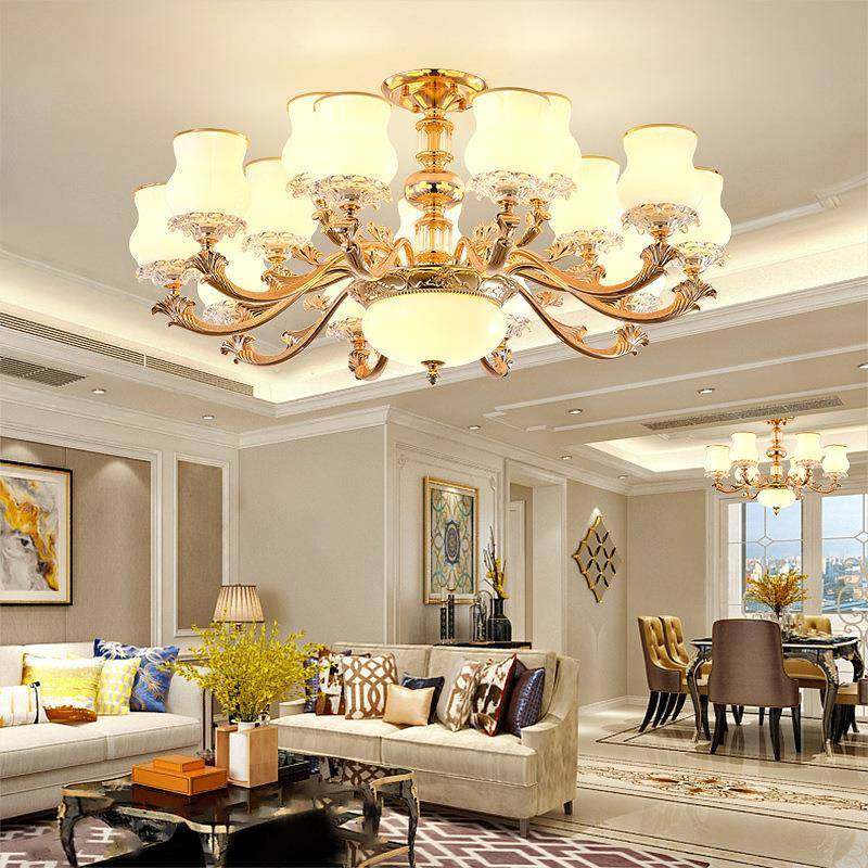 欧式合吊灯客厅奢华大气金简约水晶灯现代复古卧锌室餐689厅玻璃,家装灯饰光源,智能吊灯,淘宝优惠券,粉丝福利购,淘宝优惠卷