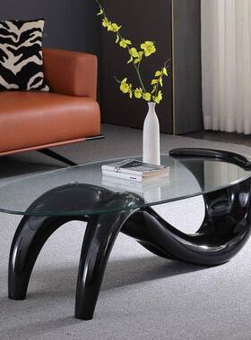 化SJ创意个性茶几简约现代美人鱼钢玻璃茶几TWSh时尚圆椭形小户型