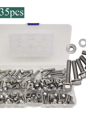 135pcs盒装304不锈钢法兰外六角螺栓套装带垫花齿防滑螺丝