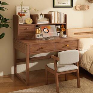 实木小户型书桌家用卧室写字学习桌现代简约办公桌带抽屉小桌子