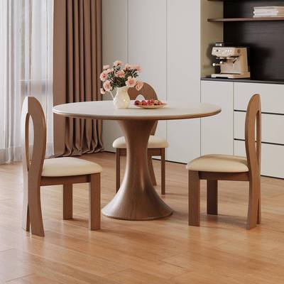 白蜡木胡色小圆桌小形蛮腰实木2654#桃圆餐型桌洽谈桌家用小户圆