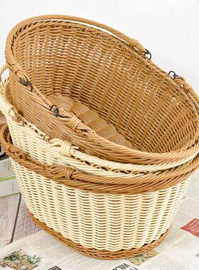 仿果收藤编织篮采户外水摘手提TS003篮铁线圈加固纳藤编野餐篮多