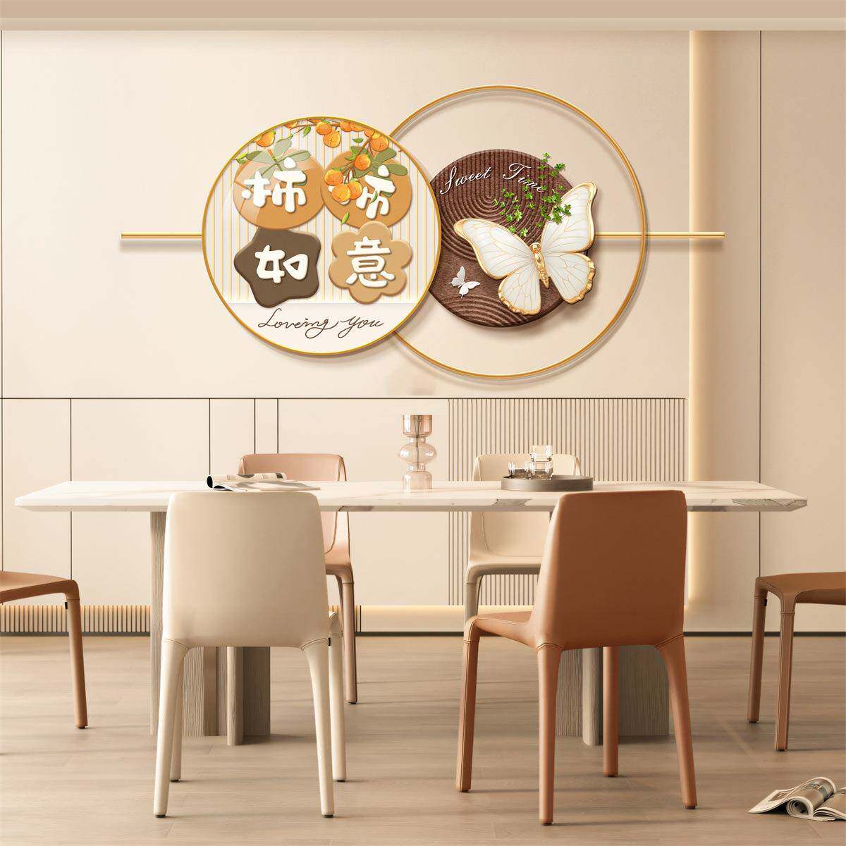 餐厅饰画蝴装蝶极高简沙发背景墙挂1-K画级感古中风立体装饰壁画