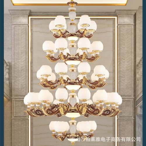 复式楼别墅厅客大吊灯式复古楼MB-082-中楼酒店大厅跃合层挑空锌