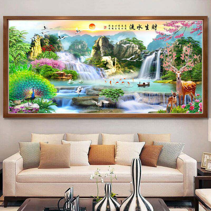 客新款钻石钻流z6111满水生财风景山水画迎松点贴画钻十字绣钻石