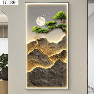 背有靠画玄关装饰画灯光画01入户走廊过门山道挂画竖版高档轻奢客
