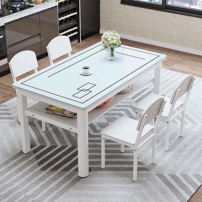 钢化玻璃餐桌见详情饭椅组合桌小户型家用吃客厅厨房简约双层长方