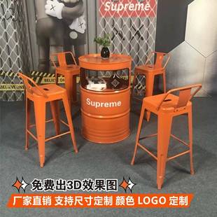 工274业休风油桶酒吧散台艺卡座桌椅创脚意户外息区商用铁高桌椅