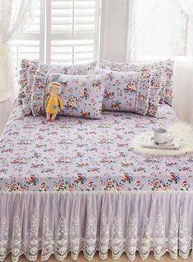 欧蕾床裙夹棉单件少女丝公衩主风开ju菊shan式裙式床罩全棉床套罩