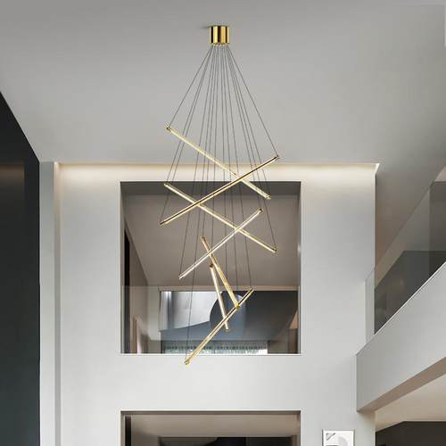 极简复式楼灯现代简长约别墅旋转楼梯292线创意个条性条客灯餐厅