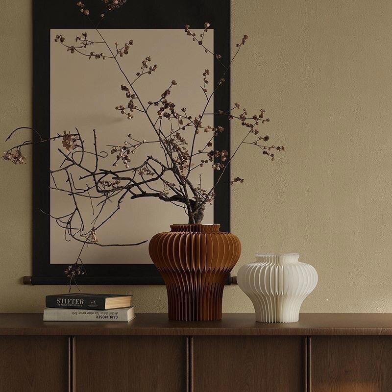 插花素雅摆件家居鲜花干花展会展厅装饰品古陶花器风琴花瓶