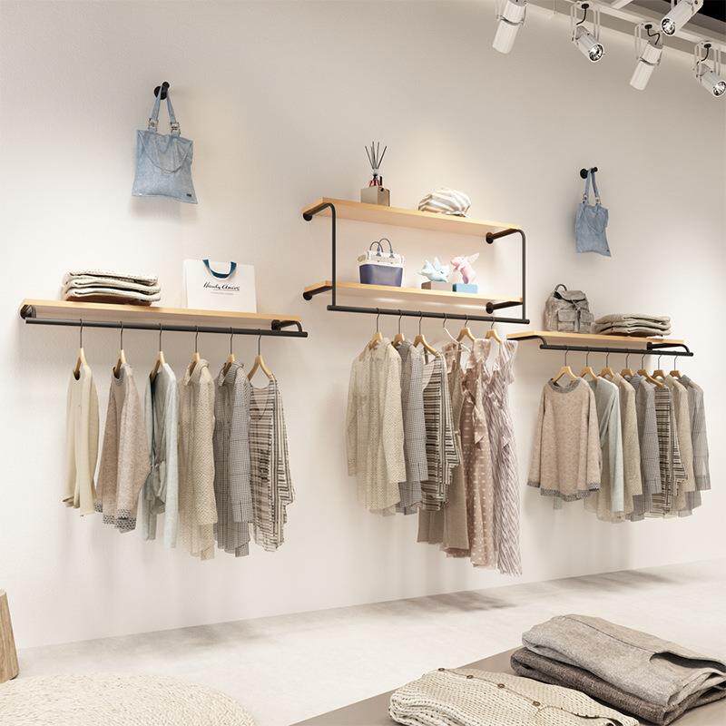 女装店墙上挂衣服杆子童装挂衣架陈列货架服装店上墙壁挂式展示架