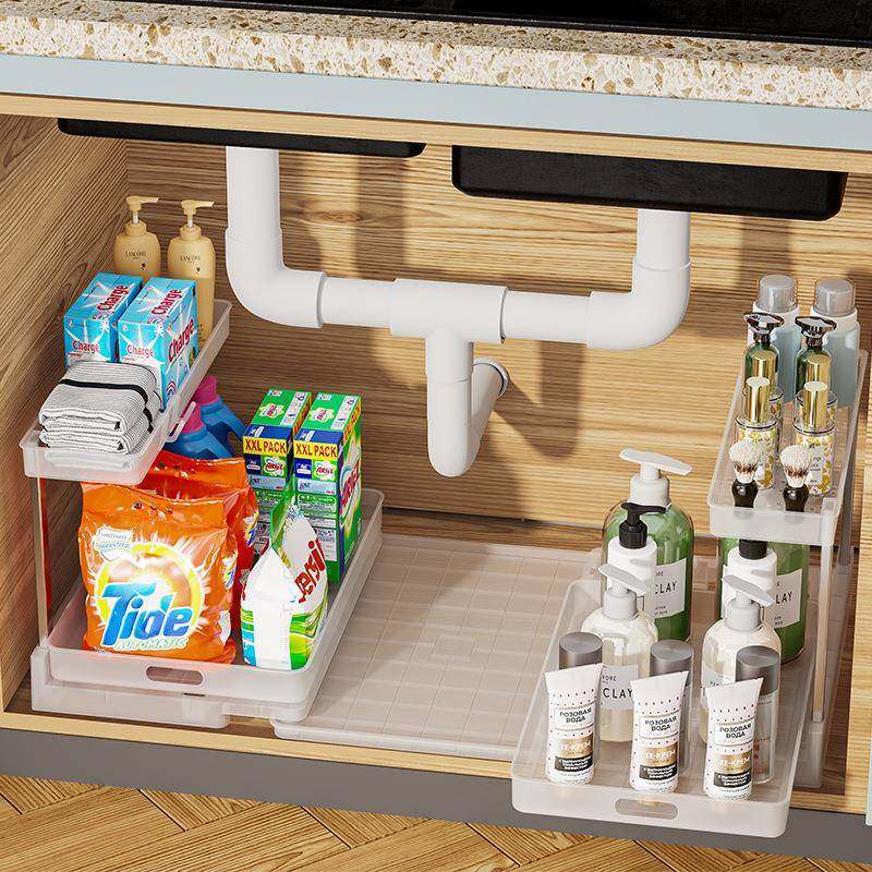 热销桌面厨房调料双层收纳架大容量可抽拉浴室水槽收纳置物架