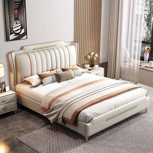 轻奢意式真皮1.8米大床皮艺床1.5米双人床家用现代简约婚床主卧