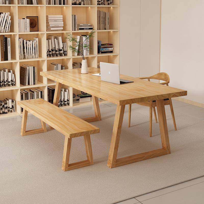 简约现代实木电脑桌家用客厅书房办公学习桌原木大板长条桌茶几