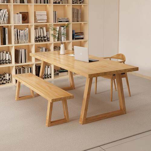 简约现代实木电脑桌家用客厅书房办公学习桌原木大板长条桌茶几