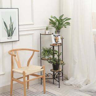 北欧铁艺花盆架客厅家用三角置物架简约多层可折叠实木花盆架