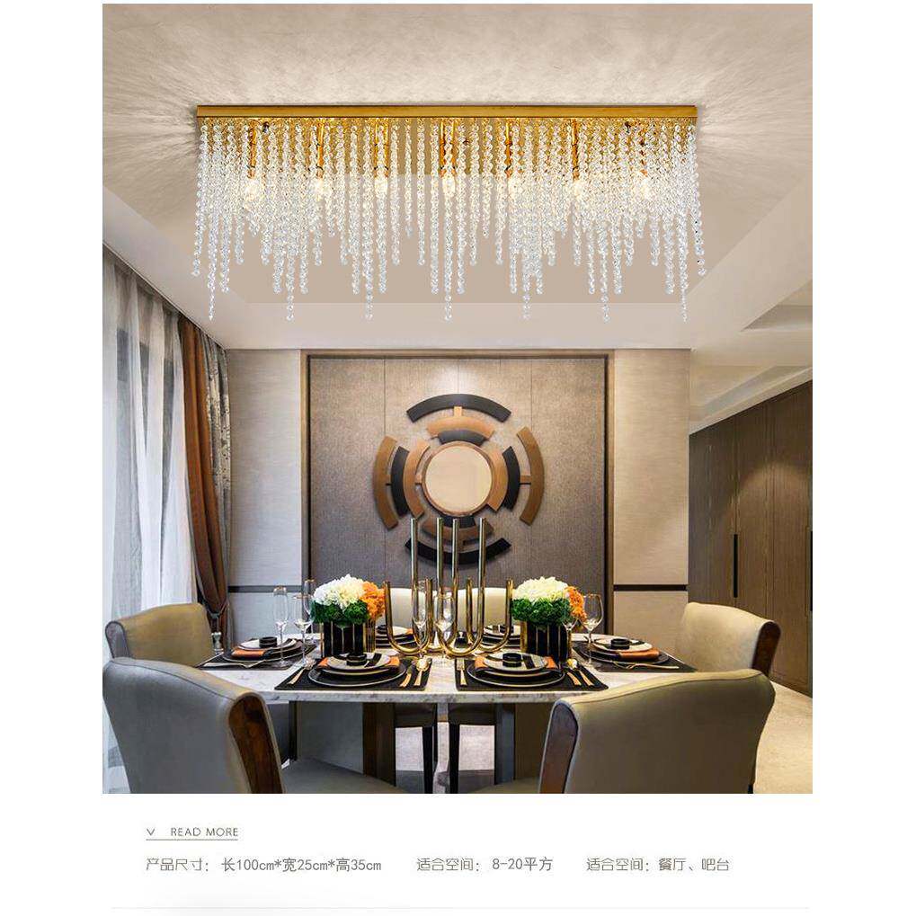 后现代轻奢水晶吊灯餐厅客厅吧台厨房开放式长方形水晶灯饰隔断灯