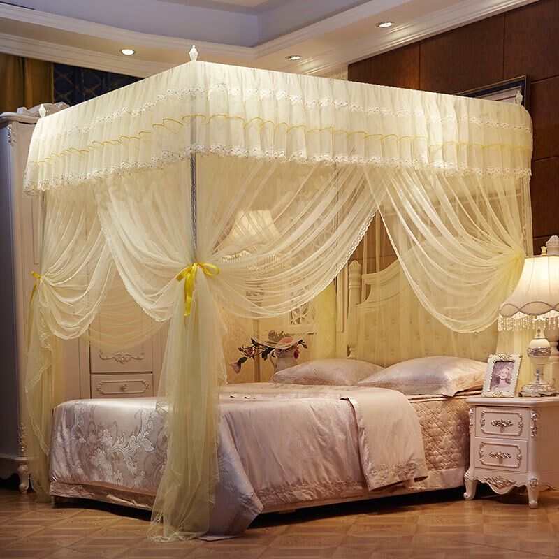 恋斯羽蚊帐家用不锈钢三通不锈钢加粗加厚支架加密加柔面料三开门