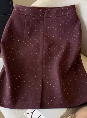 灰色毛呢波点裙胖mm半身裙小个子中裙大码遮肚直筒口袋显瘦A字裙