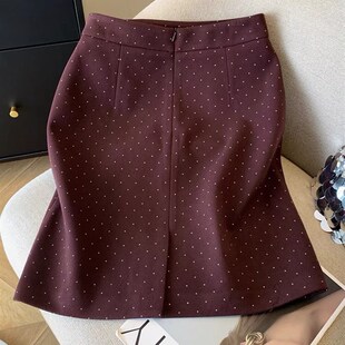 灰色毛呢波点裙胖mm半身裙小个子中裙大码遮肚直筒口袋显瘦A字裙