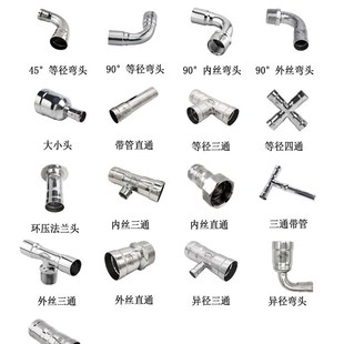 304环压内丝直接水管配件接头穿线管薄壁不锈钢卡压承插管件大全