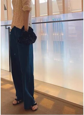 大碗plus定制大码女装胖妹妹mm深蓝色牛仔阔腿春夏宽松显瘦长裤