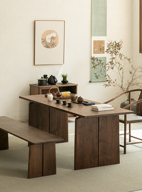 璞木新中式茶桌椅组合黑胡桃木简约阳台茶桌茶台茶几泡茶桌实木