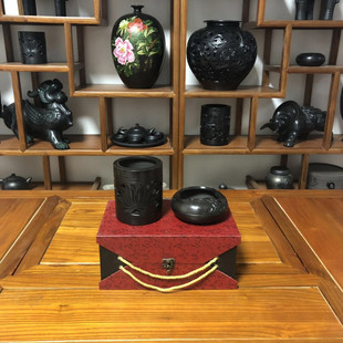 龙山黑陶创意文具时尚圆形陶瓷精品笔筒毛笔圆珠笔铅笔多功能包邮