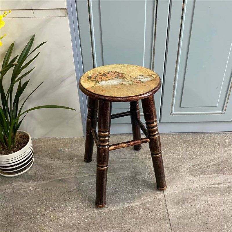 美式乡村餐椅凳子欧式实木高圆凳多款可选46cm餐桌凳家用整装包邮