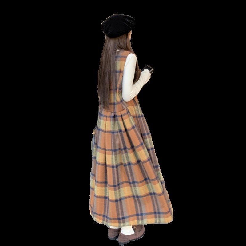 大码女装2024早秋新款胖mm森系复古毛呢格子背心裙+奶杏打底套装,女装/女士精品,大码套装,淘宝优惠券,粉丝福利购,淘宝优惠卷