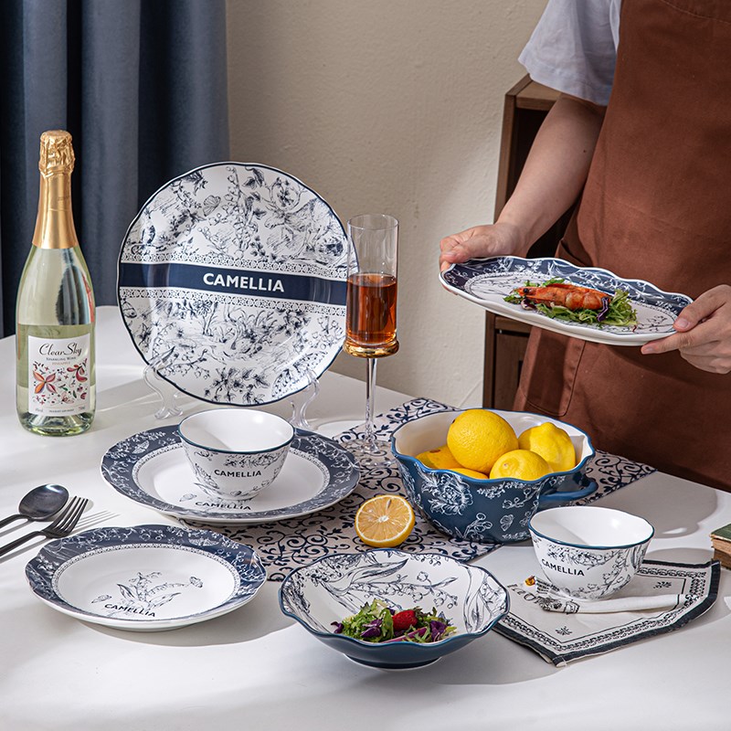 中国风陶瓷餐具套装家用高颜值高级感汤碗米饭碗筷盘组合2025新款