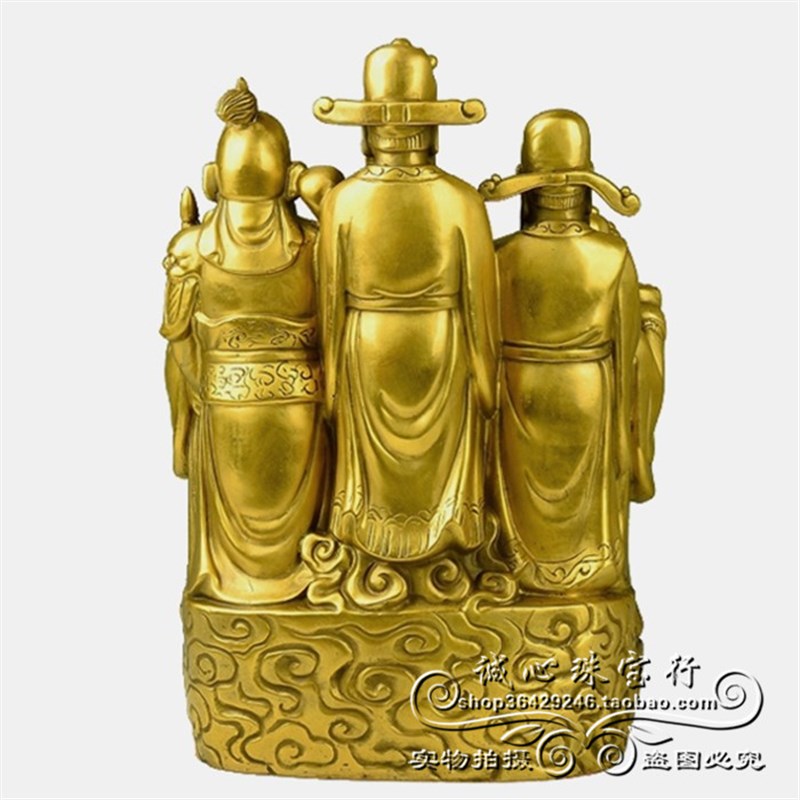大号纯铜财神爷佛像黄铜五路财神聚宝盆铜像 财神像招财摆件
