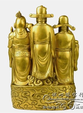 大号纯铜财神爷佛像黄铜五路财神聚宝盆铜像 财神像招财摆件