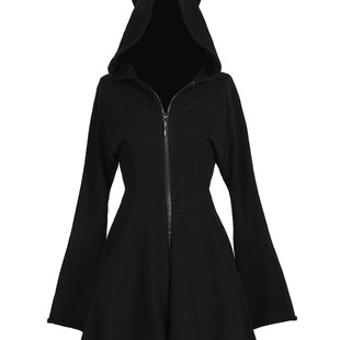 黑色卫衣裙女秋冬收腰显瘦长袖小黑裙连帽修身连衣裙短裙暗黑系