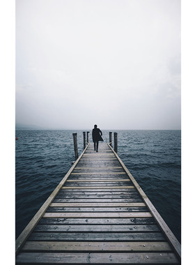 北欧简约创意黑白海景码头三联装饰画客厅沙发风景挂画玄关走道画