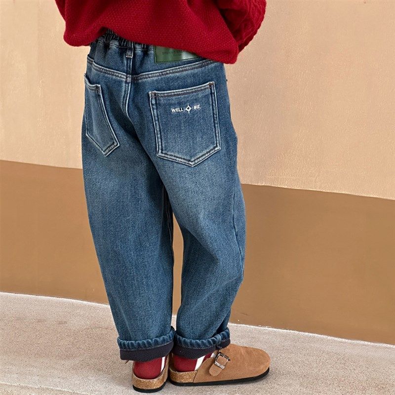 女童加绒牛仔裤2024冬季新款洋气宽松直筒裤子中大童一体绒老爹裤