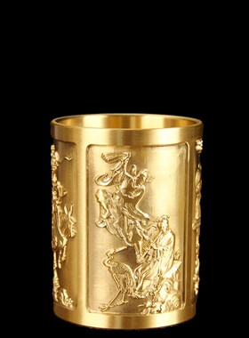 铜八仙笔筒摆件 实心铜笔筒摆件 办公室办公桌书房笔筒摆件