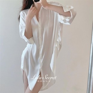 璐璐的秘密BF睡衣2023春季高定轻奢睡裙新款衬衫型家居服白色宽松