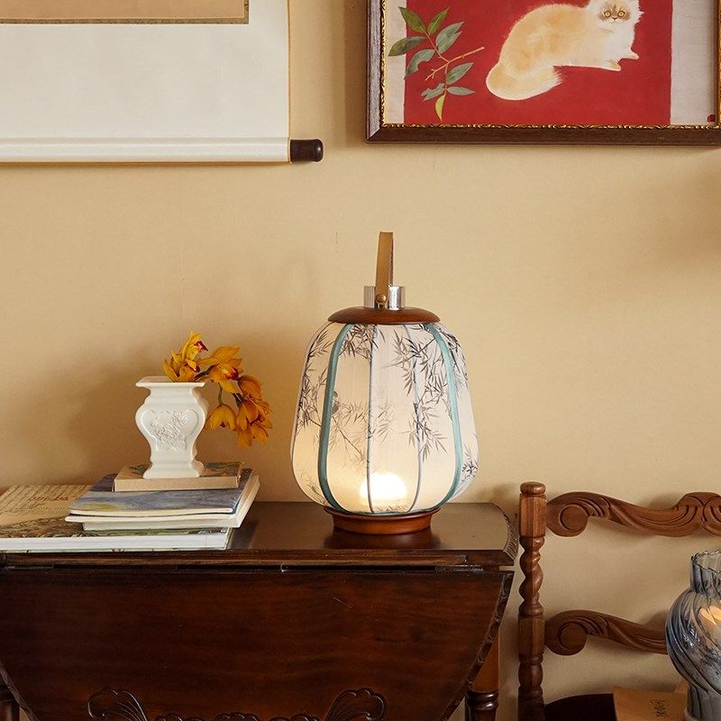 物几花鸟竹手提宫灯笼灯布艺台灯新中式复古卧室夜灯书法氛围灯,家装灯饰光源,装饰台灯,淘宝优惠券,粉丝福利购,淘宝优惠卷