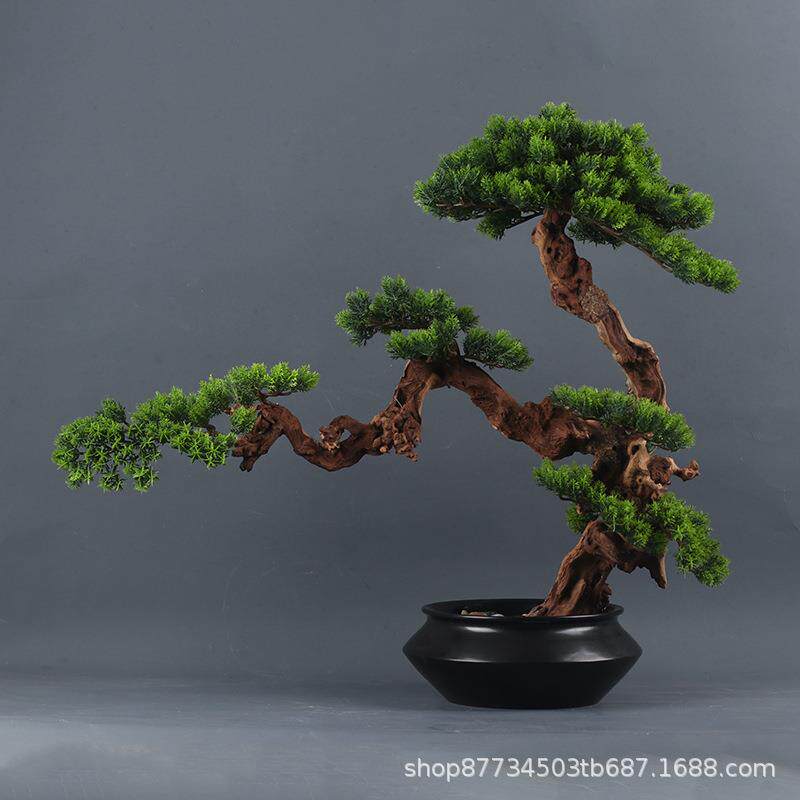新中式仿真迎客松盆景枯山水绿植植物家居室内松树软装装饰品摆件