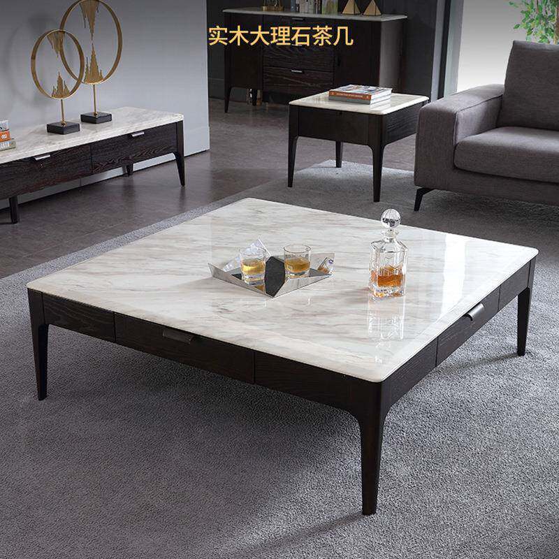 简约现代大理石茶几电视柜组合设计客厅办公实木正方形储物柜茶桌