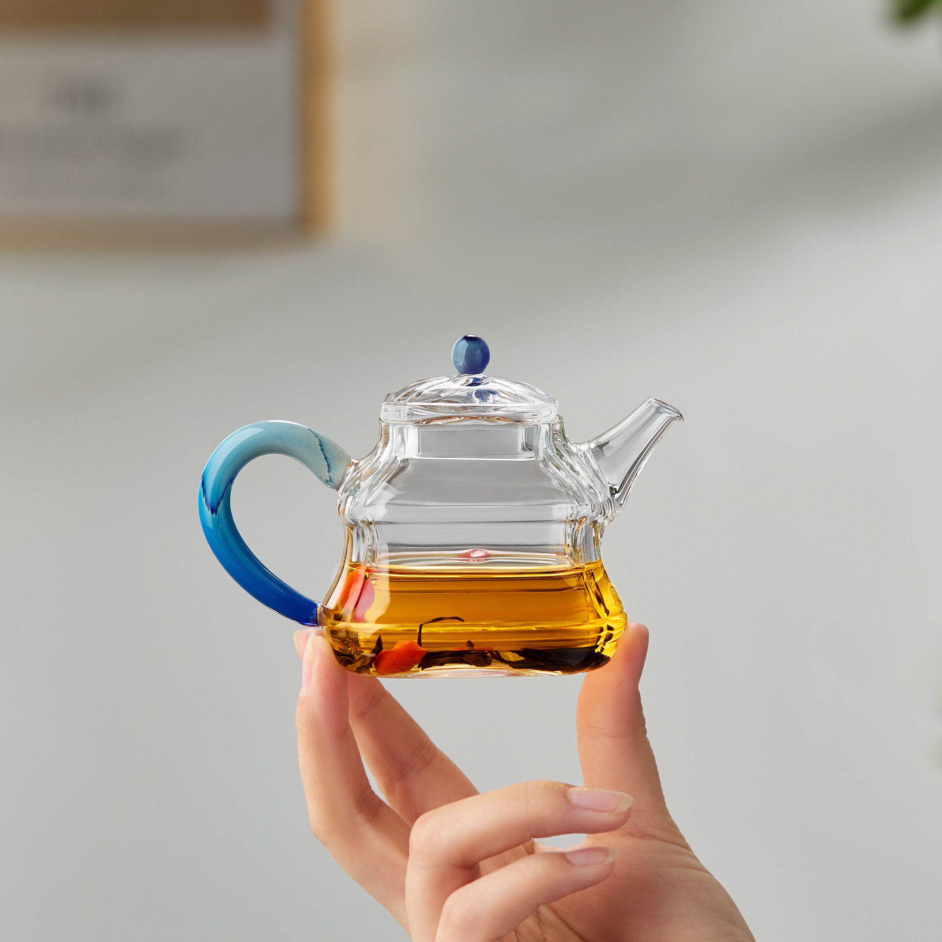 新羽手工玻璃泡茶壶加厚耐热小茶壶高硼硅小容量带把手泡茶壶茶具