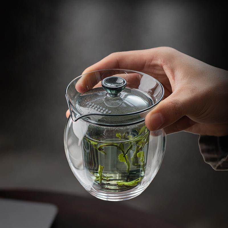 高硼硅二才玻璃盖碗防烫泡茶不烫手茶碗透明泡茶杯茶盏茶具手抓壶